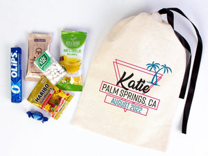 Palm Springs Ca Bags, Hangover bags with Black Ribbon, Custom Organic Cotton Pouch, Wedding Recovery Kit Party Bachelorette Birthday Party - Pamusan.com