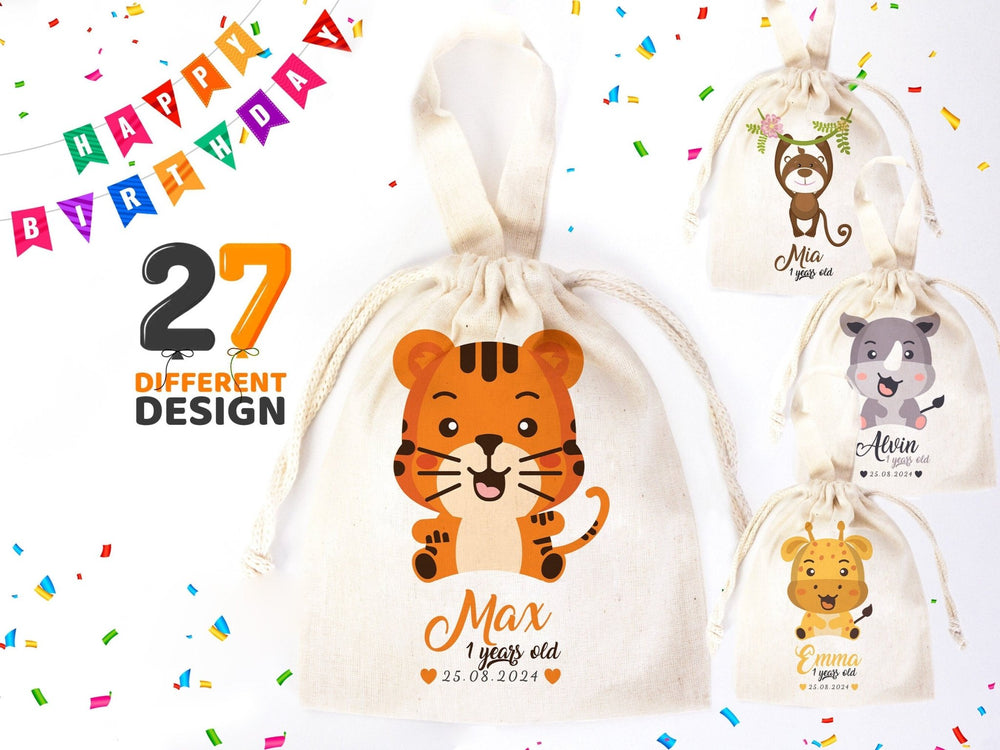 Party Bags For First Birthday, 6"W x 8"H Happy Birthday Custom Name Bags - Pamusan.com