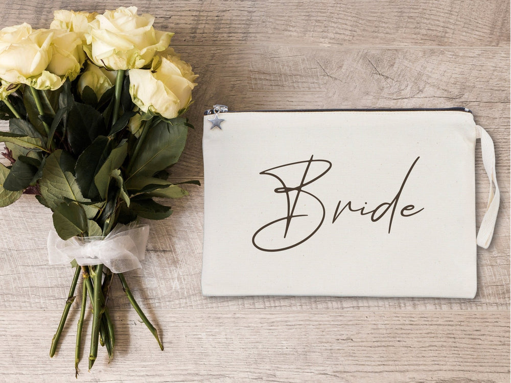 Personalised Bride clutch bag - 10"W x 7"H (25 cm x 18 cm) Custom Cotton Clutch Bags - Bride gift - Bride Wedding Eco friendly Clutch bag - Pamusan.com