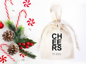 Personalized Cheers to 2023 Bags, 6"W x 8"H (15.5 cm x 20 cm) Custom Family or Company Bags, Bachelorette Party, Personalized Cotton Bags, Happy Holiday Gift Bag - Pamusan.com