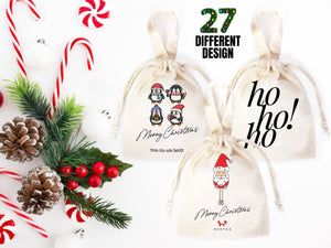 Personalized Christmas Gift Bags, 27 Design, Holiday Party Favors, Personalized 6"W x 8"H (15.5cm x 20 cm) Cotton Bags , Muslin Bags, Gift Bags - Pamusan.com