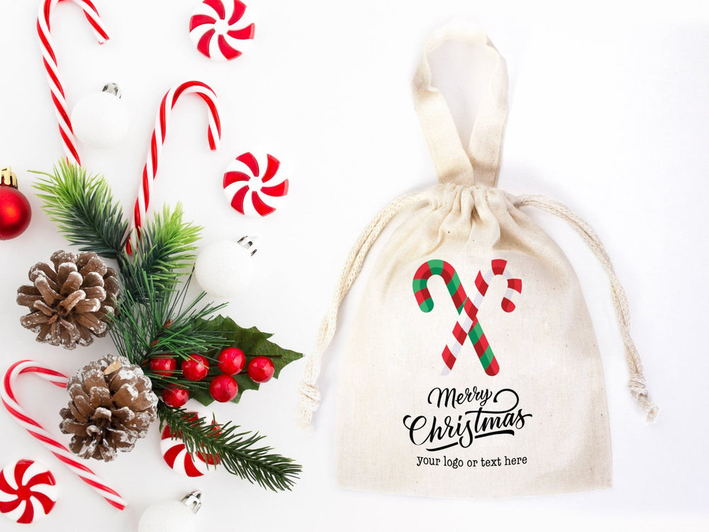 Personalized Christmas Gift Bags, 27 Design, Holiday Party Favors, Personalized 6"W x 8"H (15.5cm x 20 cm) Cotton Bags , Muslin Bags, Gift Bags - Pamusan.com