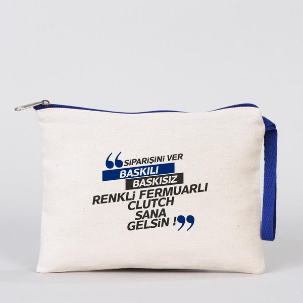 Personalized Dark Blue Zippered Clutch Bag – 8"x6" Custom Cotton Pouch - Pamusan.com