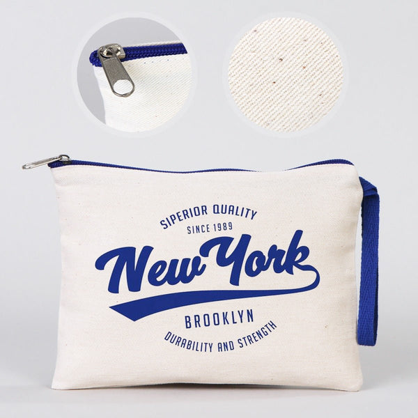 Personalized Dark Blue Zippered Clutch Bag – 8"x6" Custom Cotton Pouch - Pamusan.com