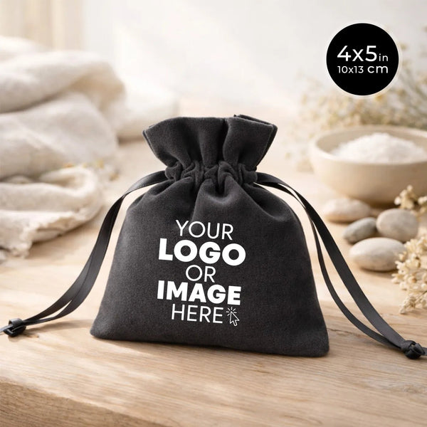 Personalized Velvet Rose Drawstring Pouch – Anthracite – 4" × 5" (10 × 13 cm) - Pamusan.com