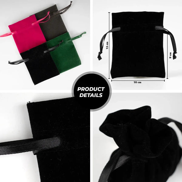 Personalized Velvet Rose Drawstring Pouch – Black – 4" × 5" (10 × 13 cm) - Pamusan.com