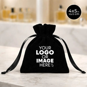 Personalized Velvet Rose Drawstring Pouch – Black – 4" × 5" (10 × 13 cm) - Pamusan.com