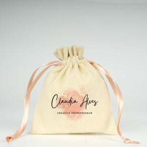 Personalized Velvet Rose Drawstring Pouch – Blush Pink Ribbon – 4" × 5" (10 × 13 cm) - Pamusan.com