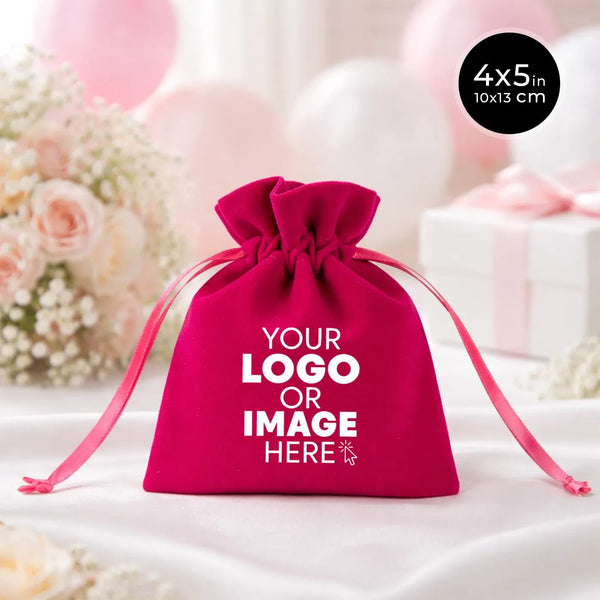 Personalized Velvet Rose Drawstring Pouch – Fuschia – 4" × 5" (10 × 13 cm) - Pamusan.com