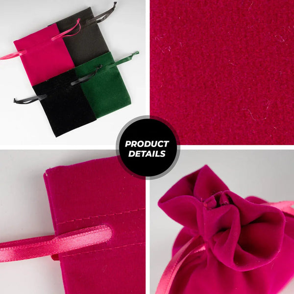 Personalized Velvet Rose Drawstring Pouch – Fuschia – 4" × 5" (10 × 13 cm) - Pamusan.com