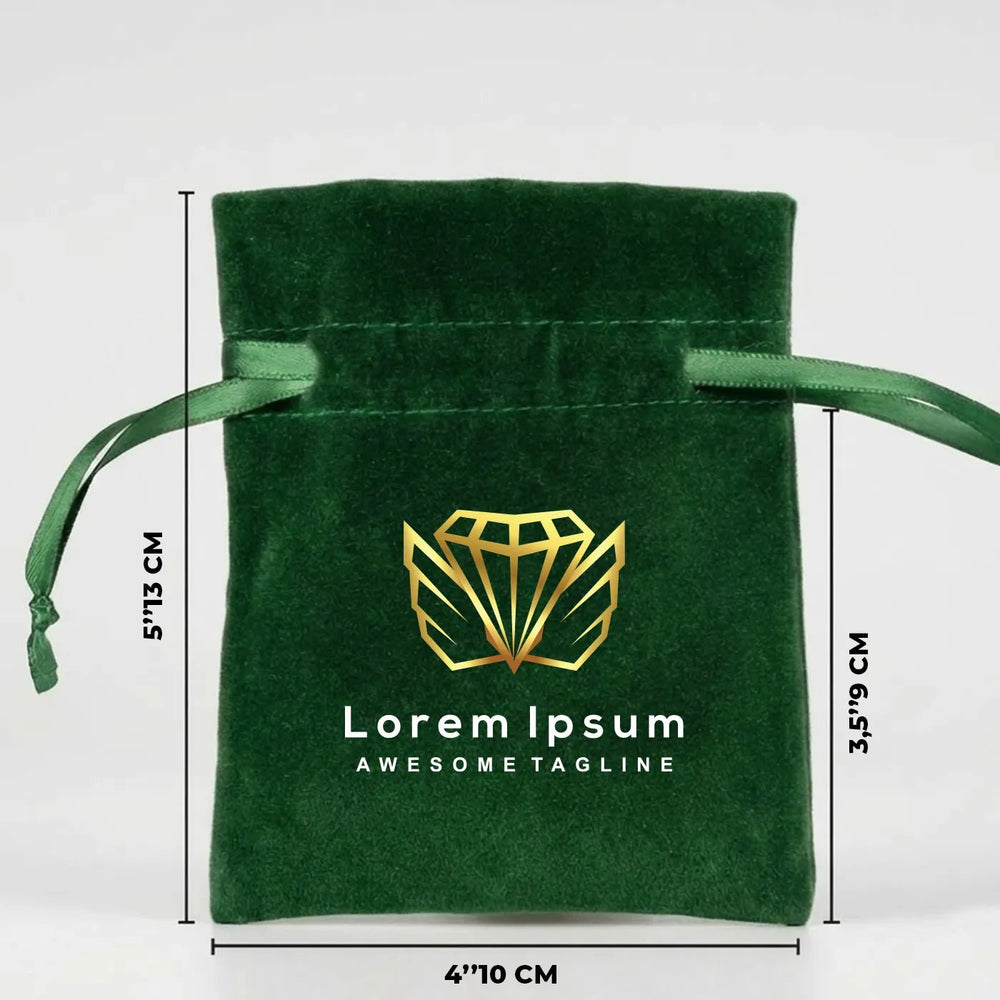 Personalized Velvet Rose Drawstring Pouch – Green – 4" × 5" (10 × 13 cm) - Pamusan.com