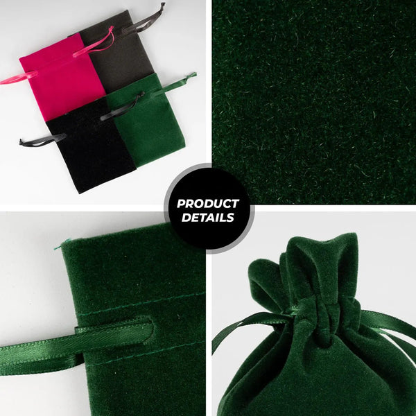 Personalized Velvet Rose Drawstring Pouch – Green – 4" × 5" (10 × 13 cm) - Pamusan.com
