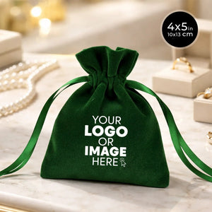 Personalized Velvet Rose Drawstring Pouch – Green – 4" × 5" (10 × 13 cm) - Pamusan.com