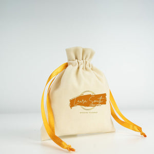 Personalized Velvet Rose Drawstring Pouch – Orange Ribbon – 4" × 5" (10 × 13 cm) - Pamusan.com
