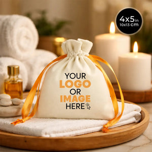 Personalized Velvet Rose Drawstring Pouch – Orange Ribbon – 4" × 5" (10 × 13 cm) - Pamusan.com