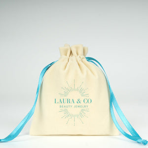 Personalized Velvet Rose Drawstring Pouch – Turquoise Ribbon – 4" × 5" (10 × 13 cm) - Pamusan.com
