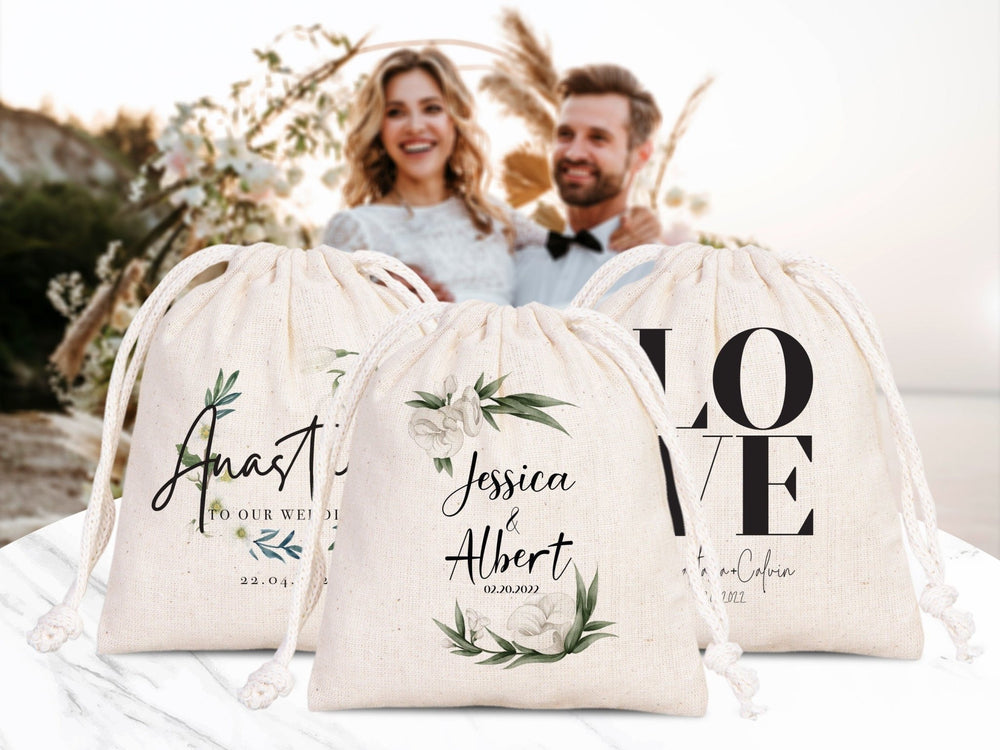 Personalized Wedding Favor Pouches – Custom Bridesmaid Drawstring Bags – Bridal Party Gift Sacks - Pamusan.com