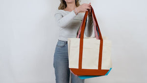 Large Trend Canvas Shopping Bag with Burgundy Handle, 16"W x 14"H x 5"L, Personalized