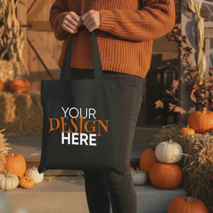 custom halloween black cotton trick or treat tote bag video.