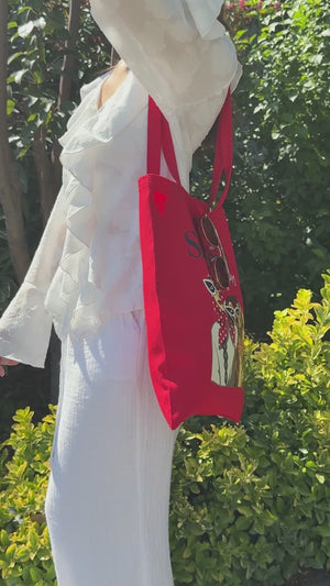 Custom Red Cotton Tote Bag 35x40 cm Reusable  & Printable