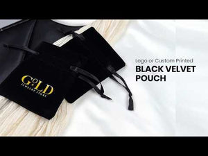 Personalised Velvet Rose Drawstring Pouch – Black – 10 × 13 cm