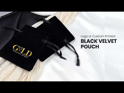 Personalised Velvet Rose Drawstring Pouch – Black – 10 × 13 cm