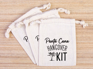 Punta Cana Hangover kit Bag, Bachelorette Favor Party Bags, Survival, Recovery Party Custom Name Print, Organic Cotton Drawstring Pouchs Bag - Pamusan.com