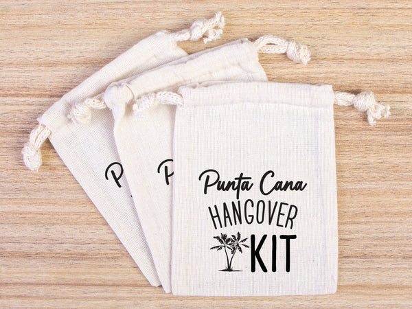Punta Cana Hangover kit Bag, Bachelorette Favor Party Bags, Survival, Recovery Party Custom Name Print, Organic Cotton Drawstring Pouchs Bag - Pamusan.com