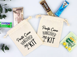 Punta Cana Hangover kit Bag, Bachelorette Favor Party Bags, Survival, Recovery Party Custom Name Print, Organic Cotton Drawstring Pouchs Bag - Pamusan.com