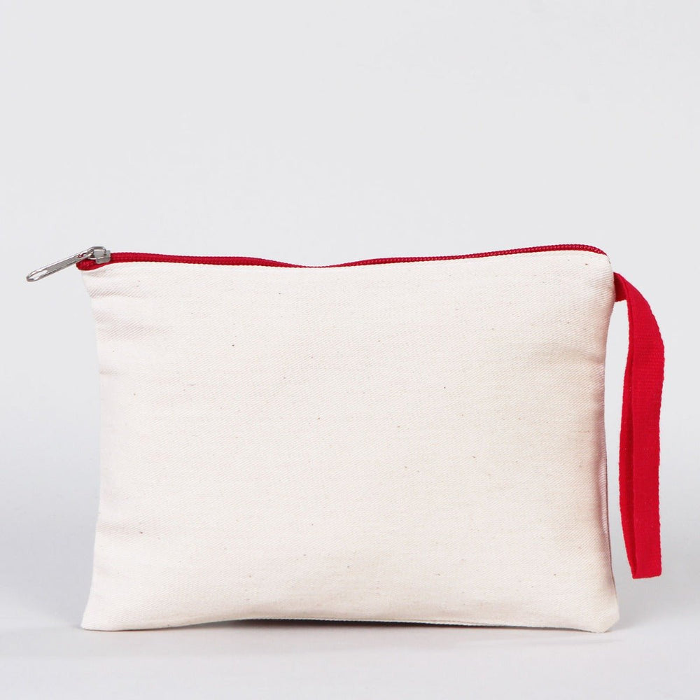 Red Zipper Blank Cotton Pouch – 8"x6" Durable Clutch Bag - Pamusan.com