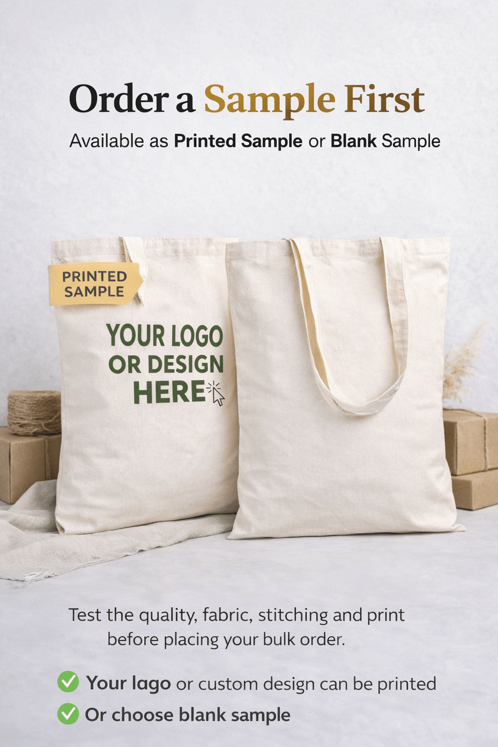 Sample — Cotton Tote Bag 14x16 in — 6 oz Fabric Weight — Try Before You Buy - Pamusan.com