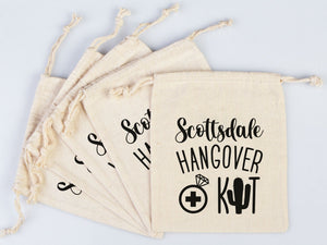 Organic Hangover Recovery Kit Bags for Events - 100% Cotton Drawstring Pouches - Pamusan.com