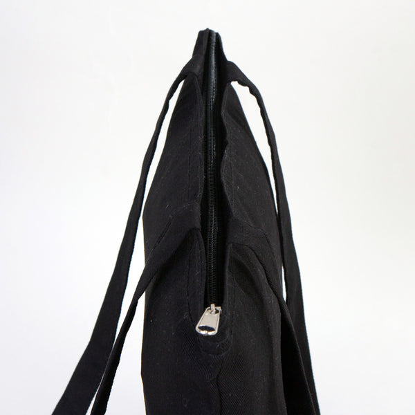 Black bag with a zipper on a white background
