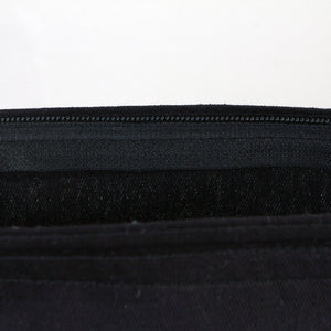Close-up of black fabric with a zipper on a white background