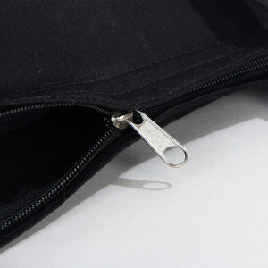 Close-up of a black zipper on a white background