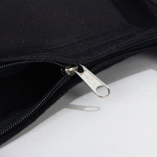 Close-up of a black zipper on a white background