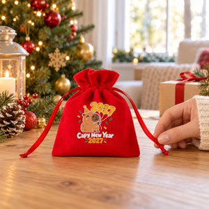 Small Christmas Gift Bags – Red Velvet Drawstring Pouches 4" × 5" (10 × 13 cm) with Rose Top, 18 Christmas & New Year 2027 Designs - Pamusan.com