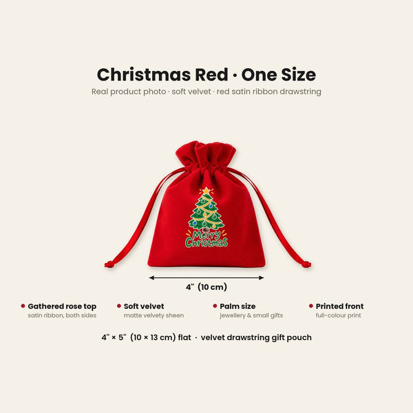 Small Christmas Gift Bags – Red Velvet Drawstring Pouches 4" × 5" (10 × 13 cm) with Rose Top, 18 Christmas & New Year 2027 Designs - Pamusan.com