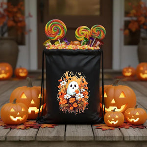 Trick or Treat Drawstring Bags – Black Waterproof Backpack with Spooky Prints - Pamusan.com