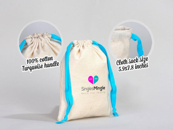 Turquoise Drawstring Custom Muslin Bags 6"W x 8"H  Organic Cotton Pouch Bag, Bridal Shower Bag — custom print | Pamusan