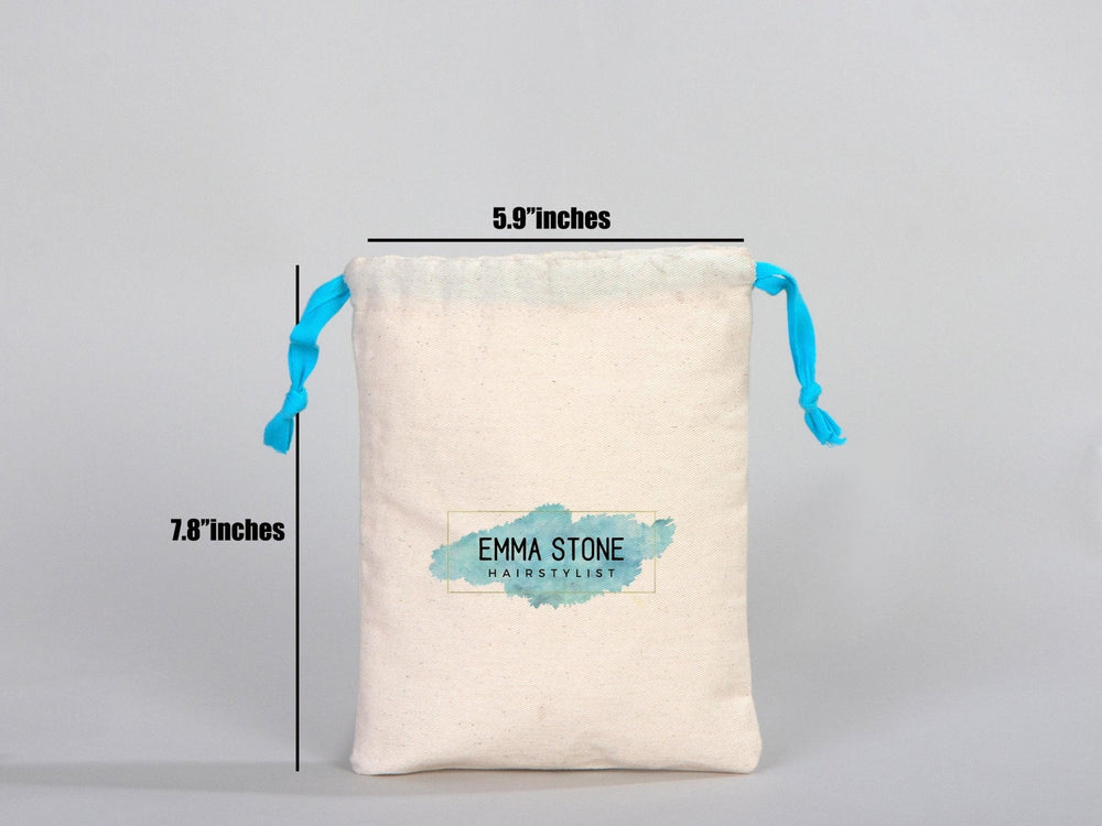 Turquoise Drawstring Custom Muslin Bags 6"W x 8"H  Organic Cotton Pouch Bag, Bridal Shower Bag | Pamusan