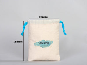 Turquoise Drawstring Custom Muslin Bags 6"W x 8"H  Organic Cotton Pouch Bag, Bridal Shower Bag — custom print | Pamusan