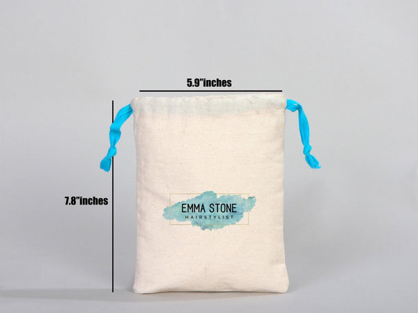 Turquoise Drawstring Custom Muslin Bags 6"W x 8"H  Organic Cotton Pouch Bag, Bridal Shower Bag — custom print | Pamusan