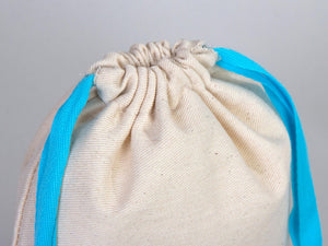 Turquoise Drawstring Custom Muslin Bags 6"W x 8"H  Organic Cotton Pouch Bag, Bridal Shower Bag — custom print | Pamusan