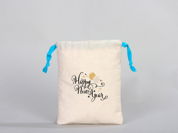 Turquoise Drawstring Custom Muslin Bags 6"W x 8"H  Organic Cotton Pouch Bag, Bridal Shower Bag — custom print | Pamusan