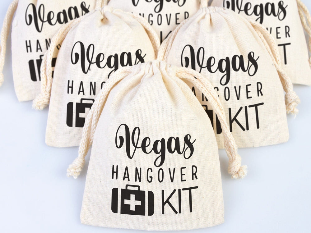 Vegas Hangover Kit Bags – Personalized Cotton Drawstring Party Favor Pouches - Pamusan.com