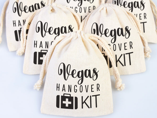 Vegas Hangover Kit Bags – Personalized Cotton Drawstring Party Favor Pouches - Pamusan.com