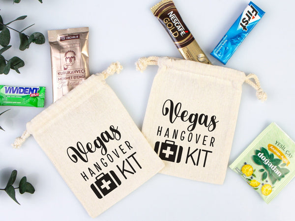 Vegas Hangover Kit Bags – Personalized Cotton Drawstring Party Favor Pouches - Pamusan.com