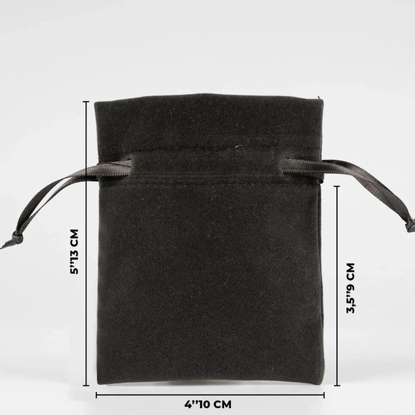Velvet Rose Drawstring Pouch – Anthracite – 4" × 5" (10 × 13 cm) - Pamusan.com