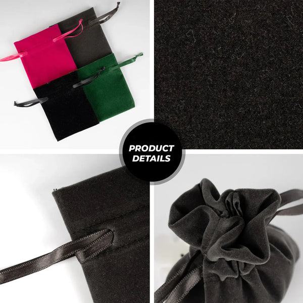 Velvet Rose Drawstring Pouch – Anthracite – 4" × 5" (10 × 13 cm) - Pamusan.com